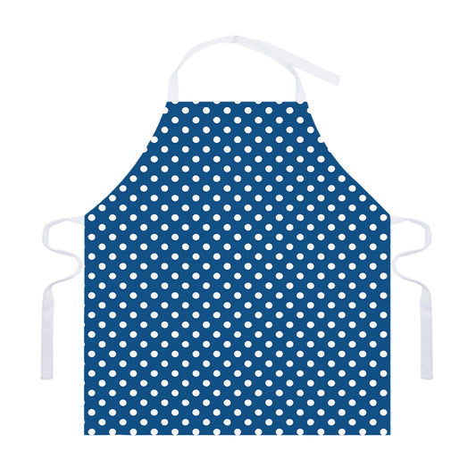 Navy And White Polka Dot Pattern Print Adjustable Apron