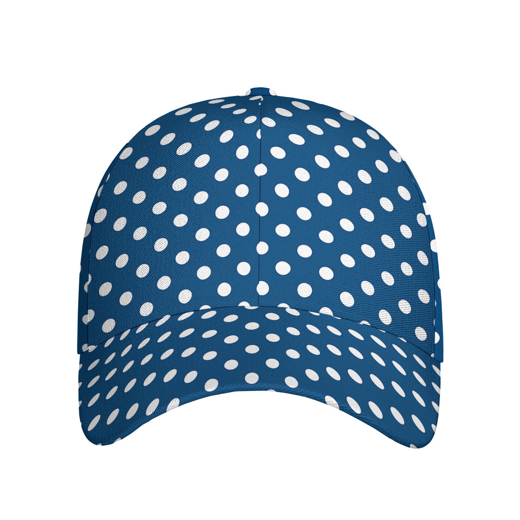 Navy And White Polka Dot Pattern Print Baseball Cap