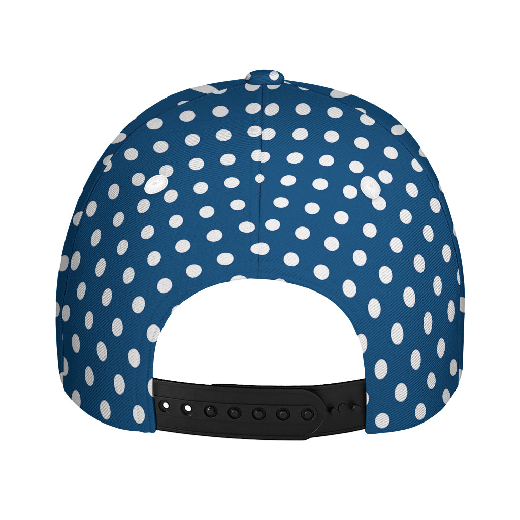 Navy And White Polka Dot Pattern Print Baseball Cap