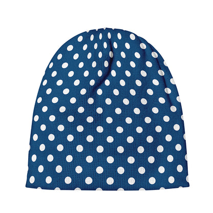 Navy And White Polka Dot Pattern Print Beanie