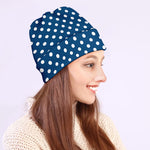 Navy And White Polka Dot Pattern Print Beanie