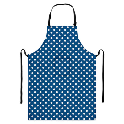 Navy And White Polka Dot Pattern Print Bib Apron With Pocket