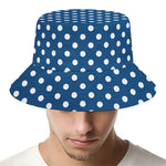 Navy And White Polka Dot Pattern Print Bucket Hat