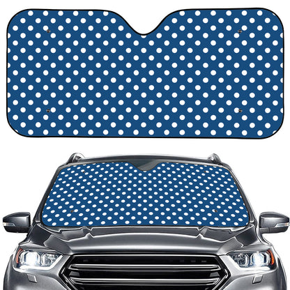 Navy And White Polka Dot Pattern Print Car Windshield Sun Shade