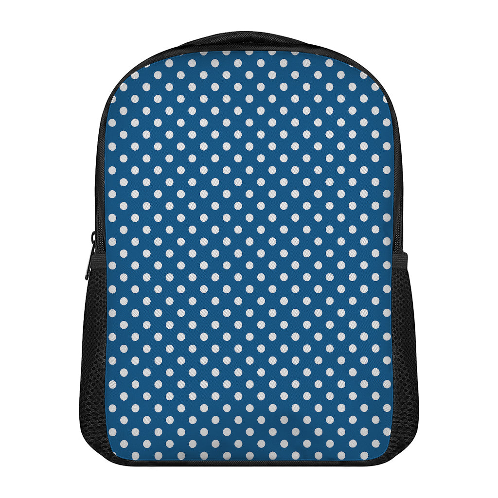 Navy And White Polka Dot Pattern Print Casual Backpack