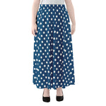 Navy And White Polka Dot Pattern Print Chiffon Maxi Skirt