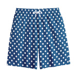 Navy And White Polka Dot Pattern Print Cotton Shorts