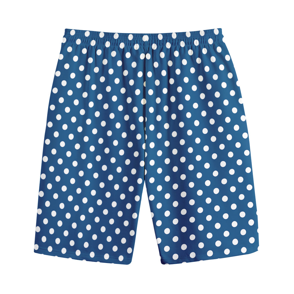 Navy And White Polka Dot Pattern Print Cotton Shorts