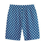 Navy And White Polka Dot Pattern Print Cotton Shorts