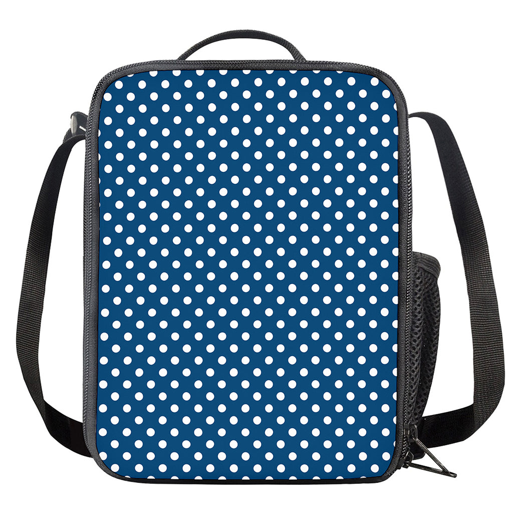 Navy And White Polka Dot Pattern Print Crossbody Lunch Bag