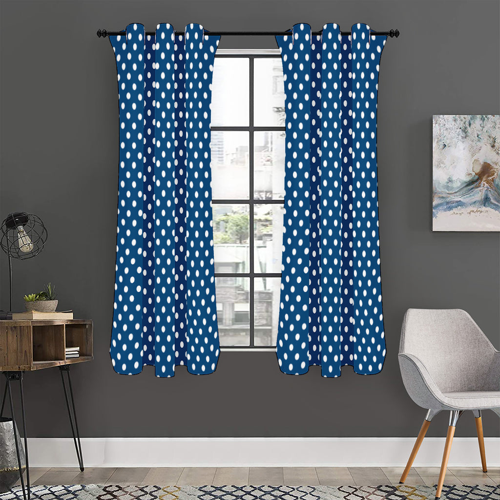 Navy And White Polka Dot Pattern Print Curtain
