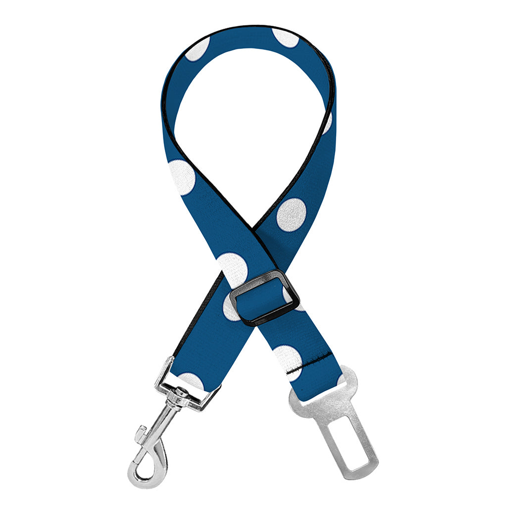 Navy And White Polka Dot Pattern Print Dog Seat Belt
