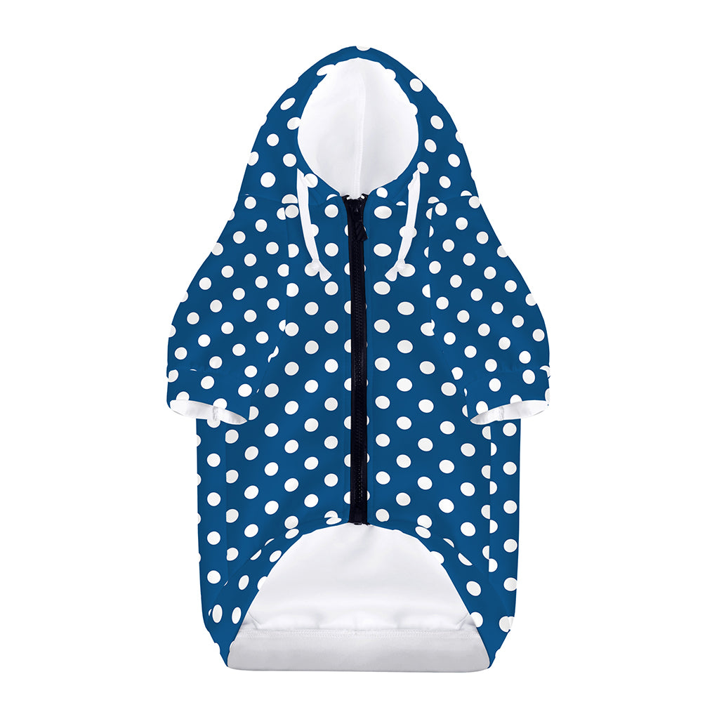 Navy And White Polka Dot Pattern Print Dog Zip Up Hoodie