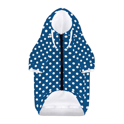 Navy And White Polka Dot Pattern Print Dog Zip Up Hoodie