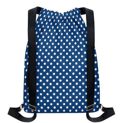 Navy And White Polka Dot Pattern Print Drawstring Backpack