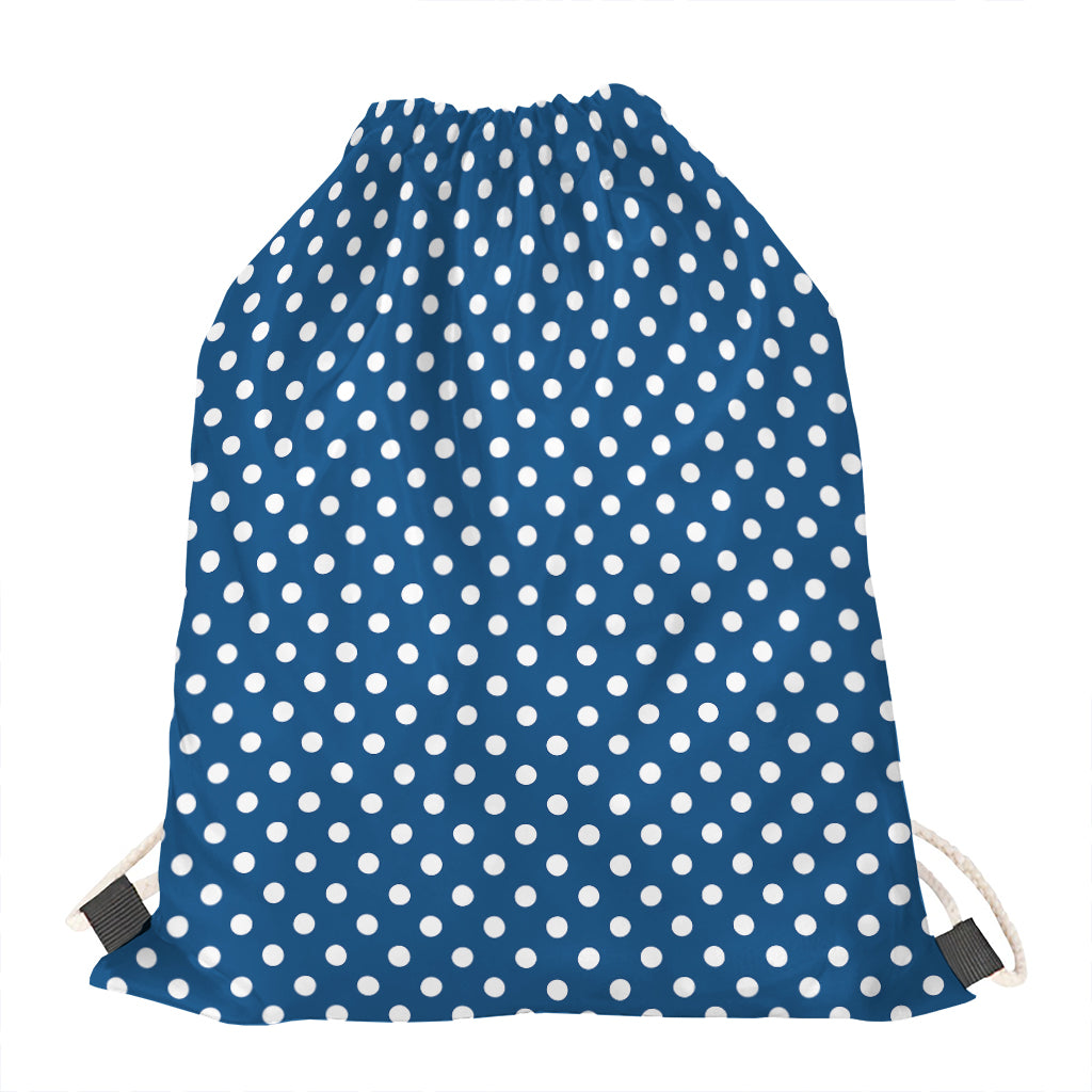 Navy And White Polka Dot Pattern Print Drawstring Bag