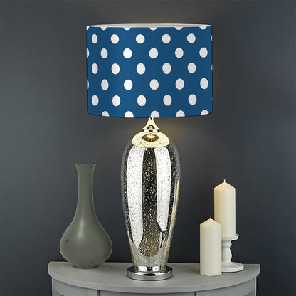 Navy And White Polka Dot Pattern Print Drum Lamp Shade