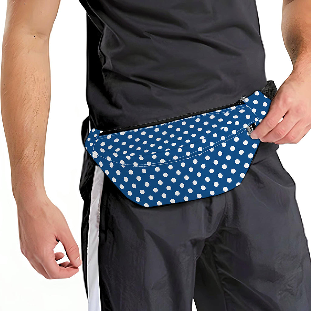 Navy And White Polka Dot Pattern Print Fanny Pack
