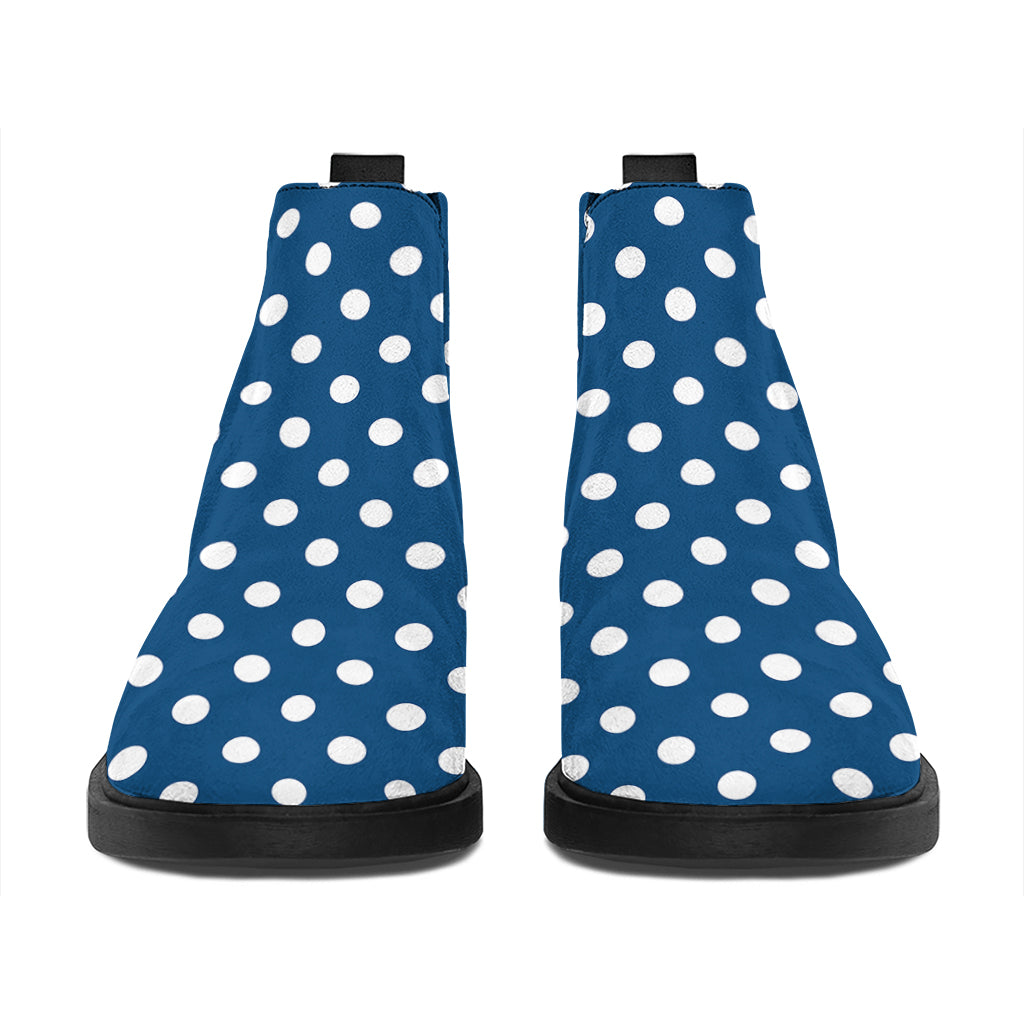Navy And White Polka Dot Pattern Print Flat Ankle Boots
