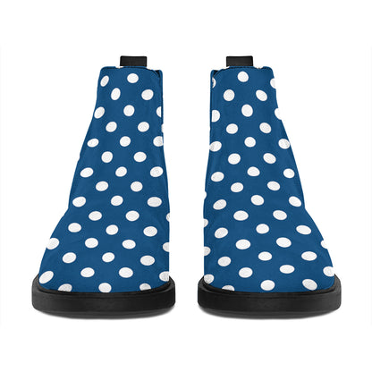 Navy And White Polka Dot Pattern Print Flat Ankle Boots