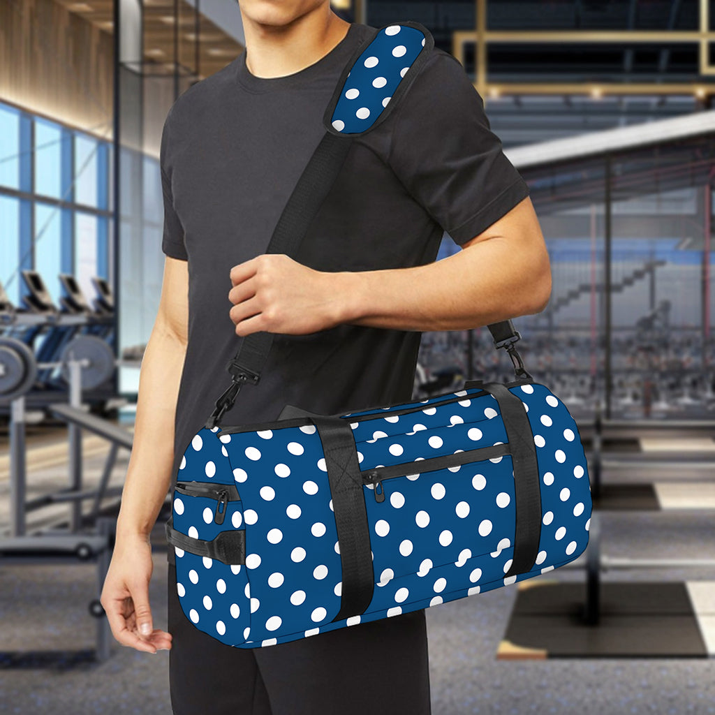 Navy And White Polka Dot Pattern Print Gym Bag