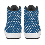 Navy And White Polka Dot Pattern Print High Top Leather Sneakers