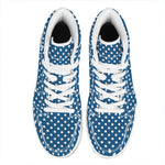 Navy And White Polka Dot Pattern Print High Top Leather Sneakers