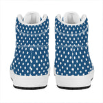 Navy And White Polka Dot Pattern Print High Top Leather Sneakers