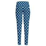 Navy And White Polka Dot Pattern Print High-Waisted Pocket Leggings