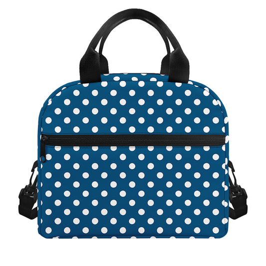 Navy And White Polka Dot Pattern Print Insulated Lunch Bag
