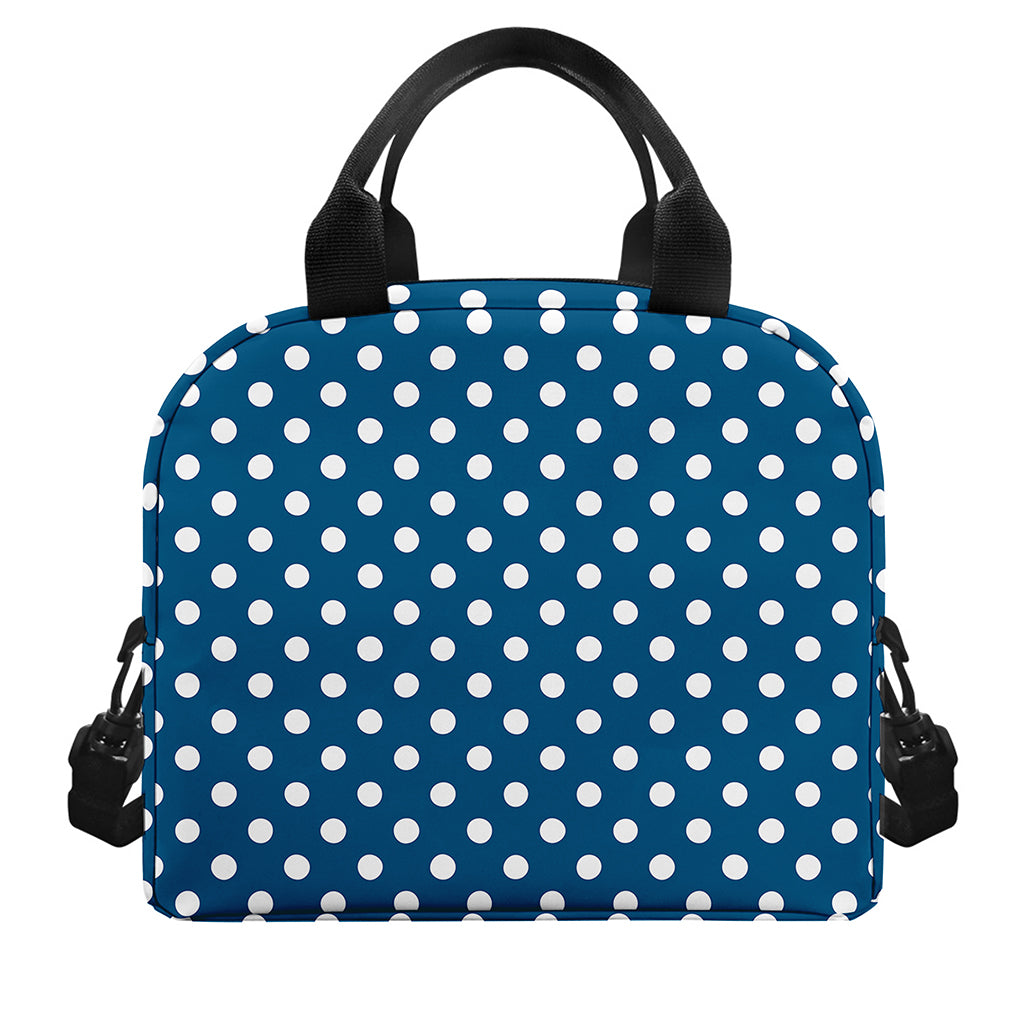 Navy And White Polka Dot Pattern Print Insulated Lunch Bag