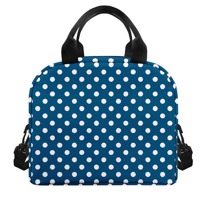 Navy And White Polka Dot Pattern Print Insulated Lunch Bag