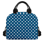 Navy And White Polka Dot Pattern Print Insulated Lunch Bag