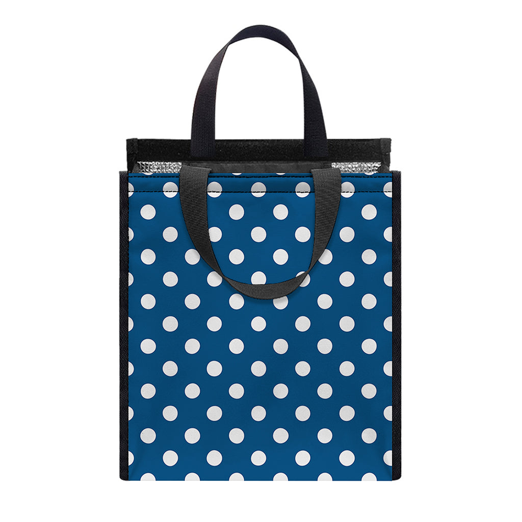 Navy And White Polka Dot Pattern Print Insulated Lunch Tote