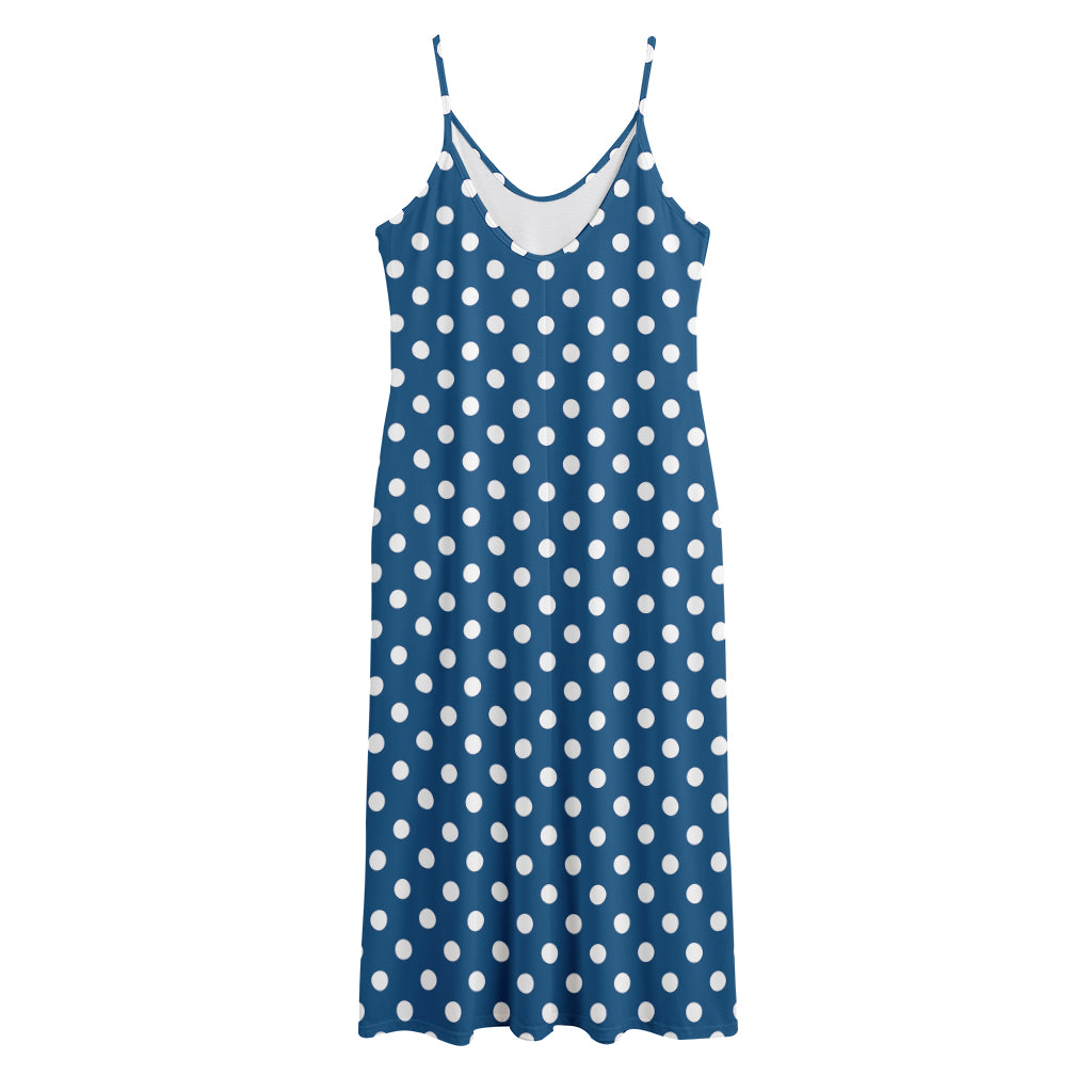 Navy And White Polka Dot Pattern Print Jersey Midi Cami Dress
