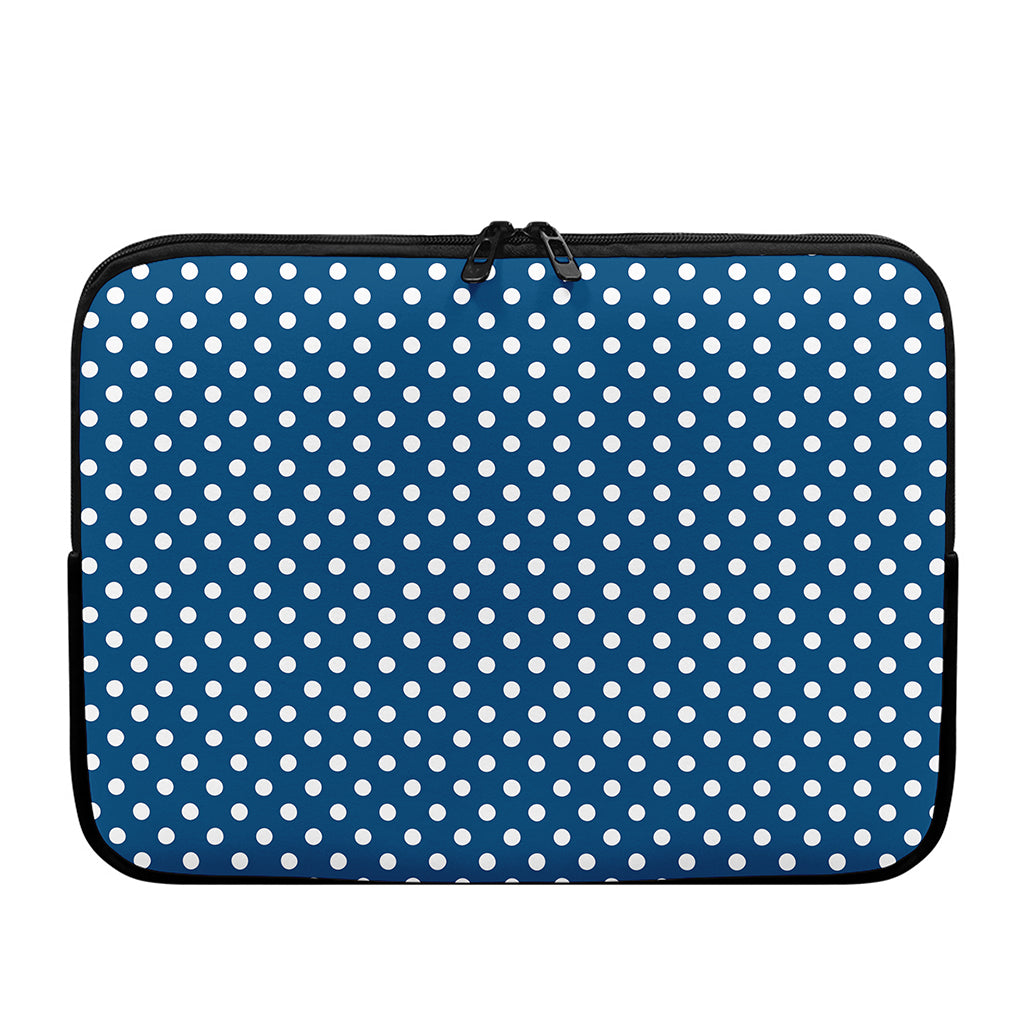 Navy And White Polka Dot Pattern Print Laptop Sleeve