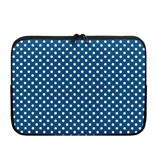 Navy And White Polka Dot Pattern Print Laptop Sleeve