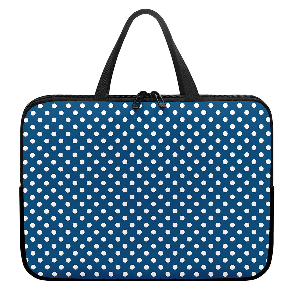 Navy And White Polka Dot Pattern Print Laptop Sleeve With Handle