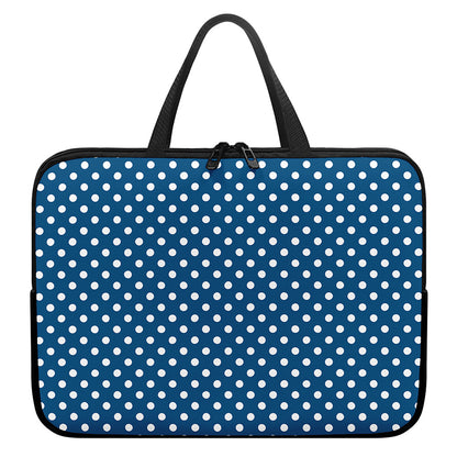 Navy And White Polka Dot Pattern Print Laptop Sleeve With Handle