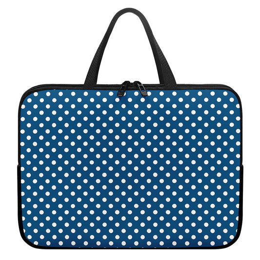 Navy And White Polka Dot Pattern Print Laptop Sleeve With Handle