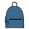 Navy And White Polka Dot Pattern Print Leather Backpack