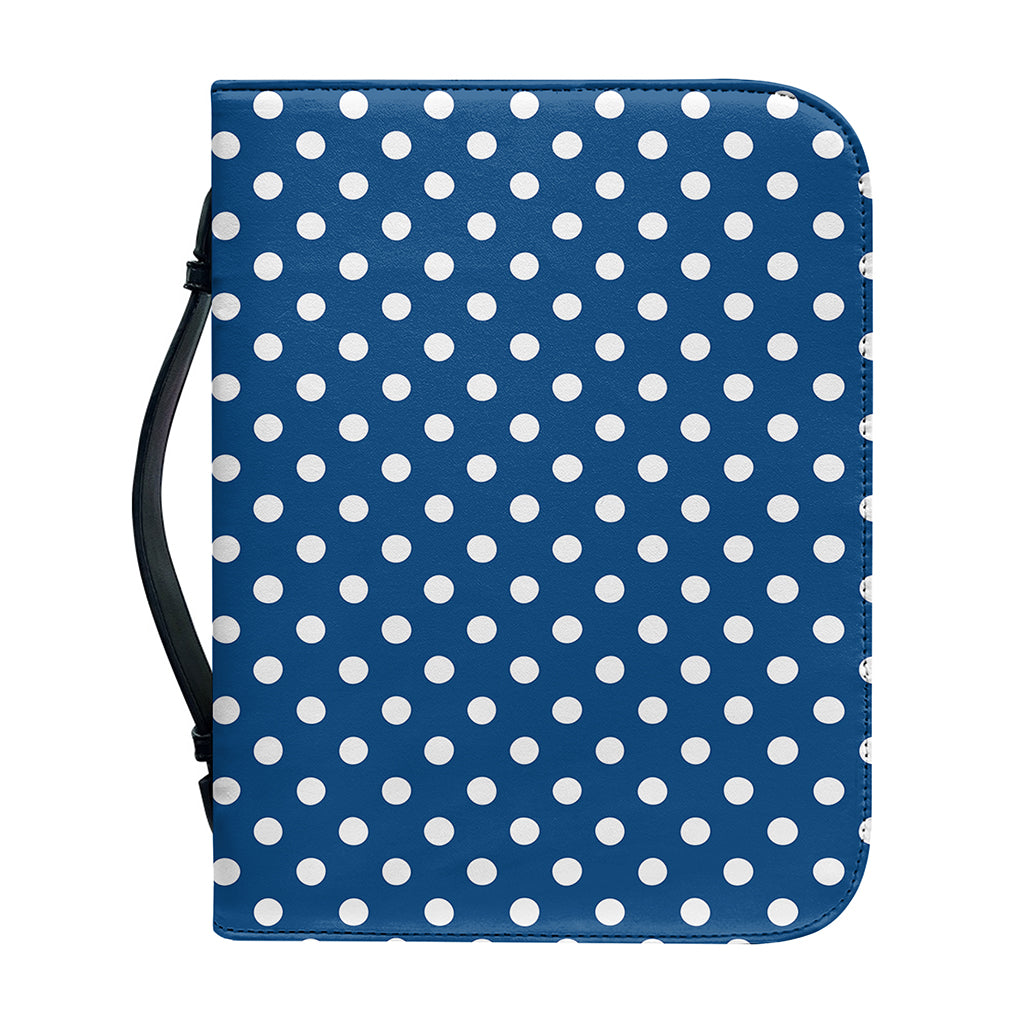 Navy And White Polka Dot Pattern Print Leather Bible Cover