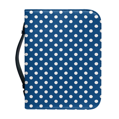 Navy And White Polka Dot Pattern Print Leather Bible Cover