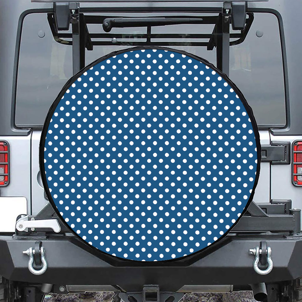 Navy And White Polka Dot Pattern Print Leather Spare Tire Cover