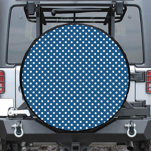 Navy And White Polka Dot Pattern Print Leather Spare Tire Cover