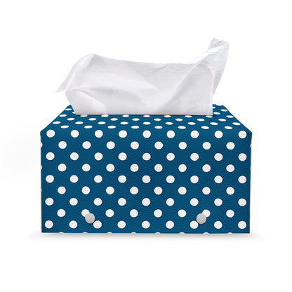 Navy And White Polka Dot Pattern Print Leather Tissue Box Cover