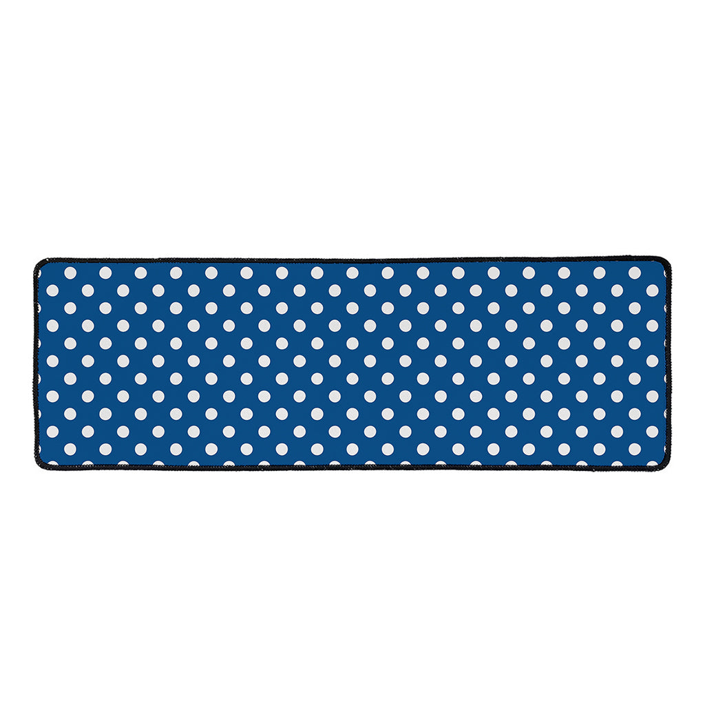 Navy And White Polka Dot Pattern Print Long Kitchen Mat