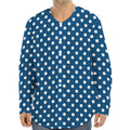 Navy And White Polka Dot Pattern Print Long Sleeve Baseball Jersey