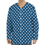 Navy And White Polka Dot Pattern Print Long Sleeve Baseball Jersey