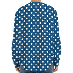 Navy And White Polka Dot Pattern Print Long Sleeve Baseball Jersey